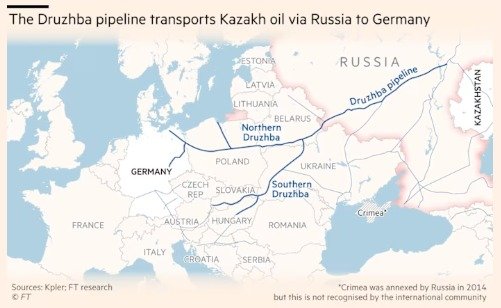 تقرير: روسيا تعلق تدفقات النفط الكازاخستاني عبر خط أنابيب رئيسي يمد برلين