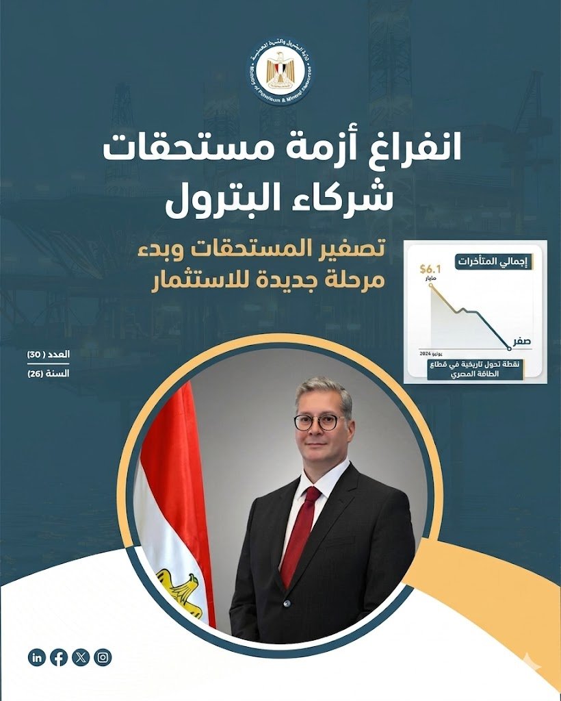 "البترول المصرية تعلن إنهاء متأخرات الشركاء الأجانب بالكامل لأول