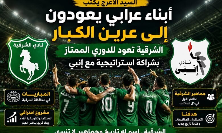 السيد الأعرج يكتب | أبناء عرابي يعودون إلى عرين الكبار.. عودة نادي الشرقية إلى الدوري الممتاز بعد الشراكة مع إنبي تشعل تريند الكرة المصرية عودة نادي الشرقية إلى الدوري الممتاز