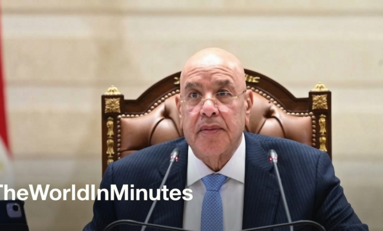 المستشار هشام بدوي رئيس مجلس النواب خلال جلسة لمناقشة تفويض الرئيس السيسي بشأن مساندة السعودية.